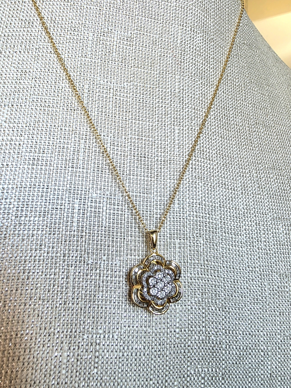 925 Sterling Silver Two-Tone Gold Plated 3D Tiered Camellia Flower Cluster Penda - Picture 3 of 11